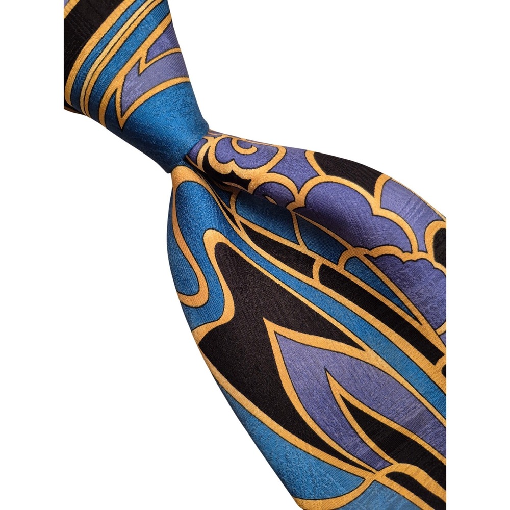 Vitaliano Pancaldi Silk Tie Blue Purple Gold Art Nouveau Abstract Italy VTG RARE